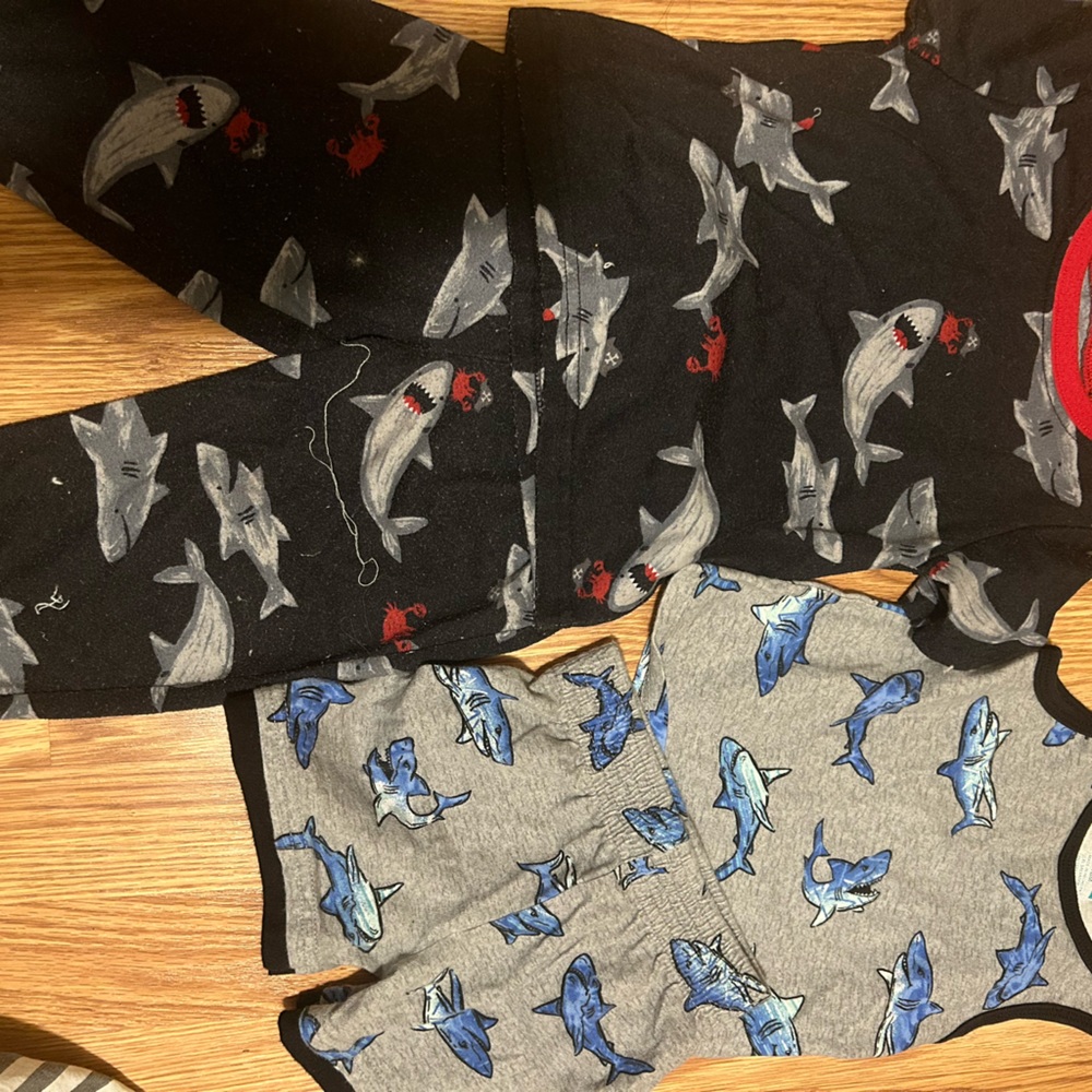 18 month bundle shark night pants/shirt set and shark shorts and tank set